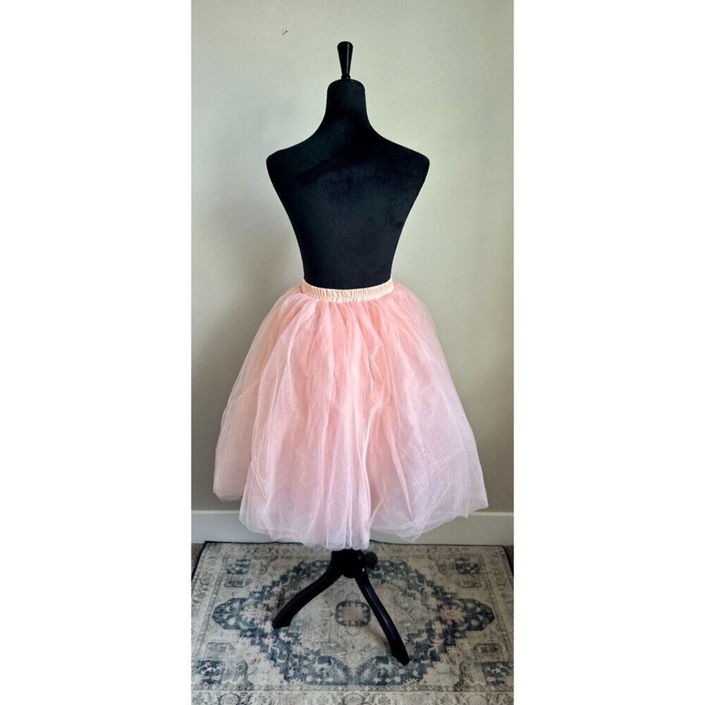 Tulle Layered Satin Lined Midi Skirt in Peach Size S